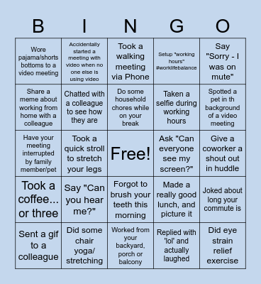 Remote Work Bingo Card