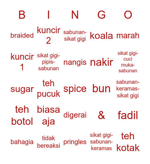 rosie’s Bingo Card