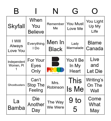Songs from Motion Pictures Bingo Card