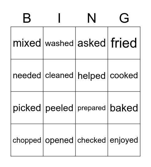simple past of regular verbs Bingo Card