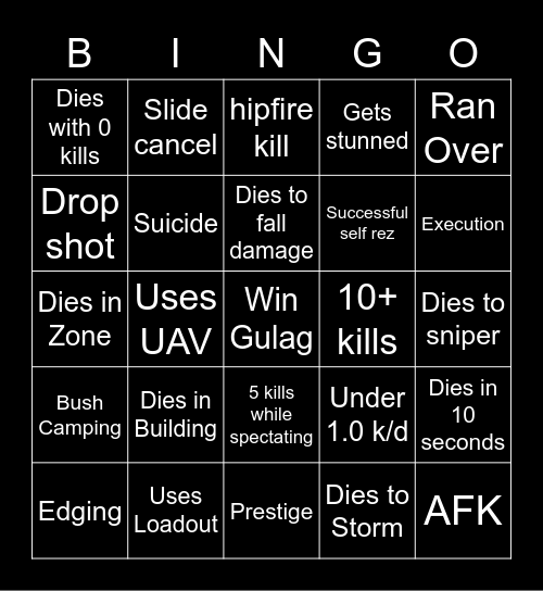 Warzone Bingo Card