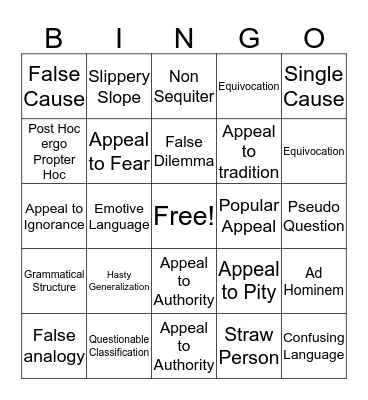 Fallacies Bingo Card