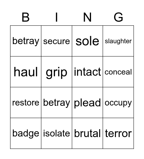 L10 Vocabulary Review Bingo Card