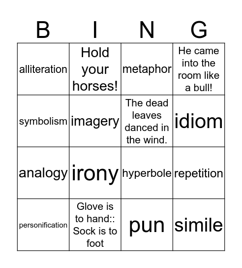 Figurative Language Bingo Card