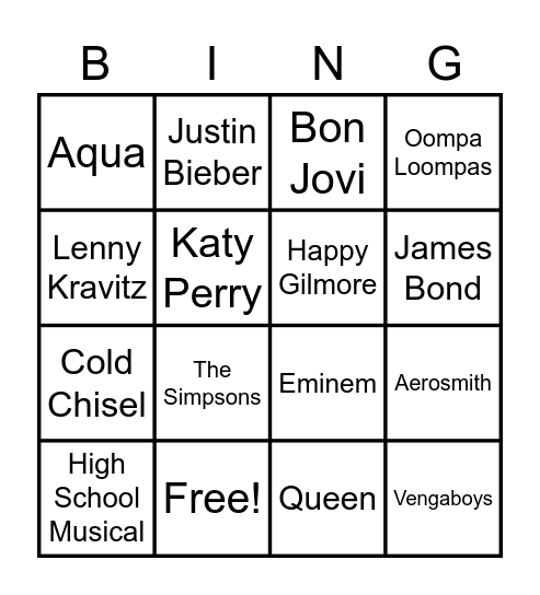 Musical Bingo Card