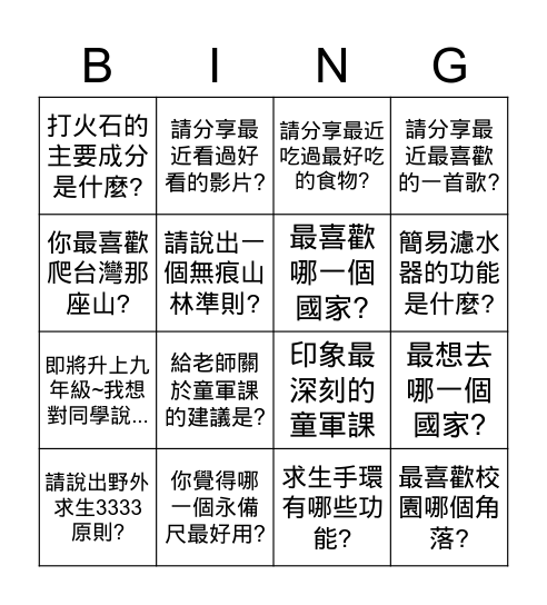 當我們童在疫起期末回饋 Bingo Card