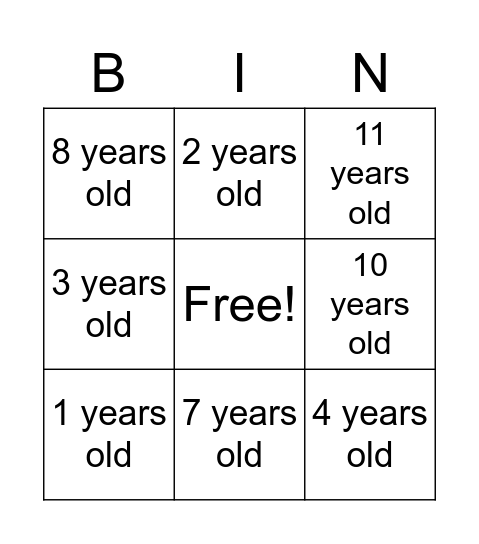 Developmental Milestones Bingo Card