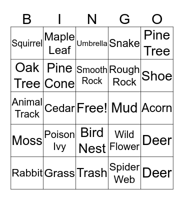 Nature Bingo Card