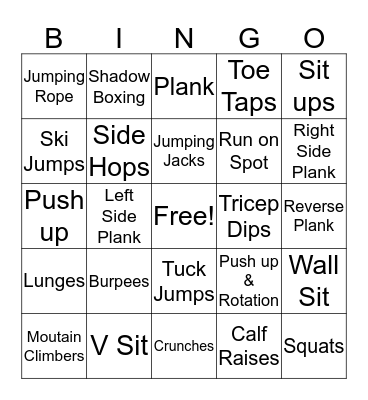 Fitness Bingo Card