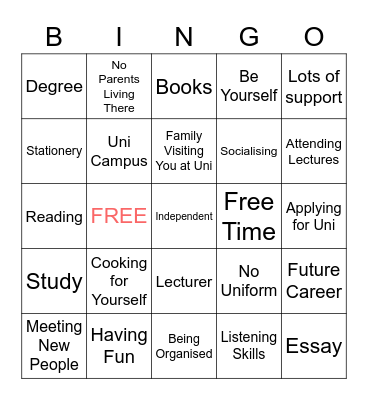 University Bingo Card