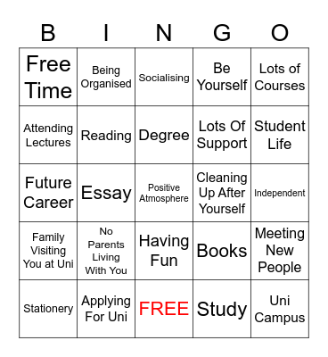 University Bingo Card