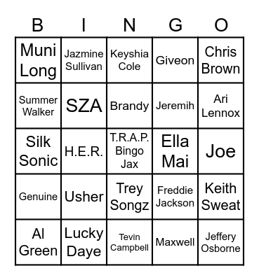 T.R.A.P. BINGO JAX RnB Round Bingo Card