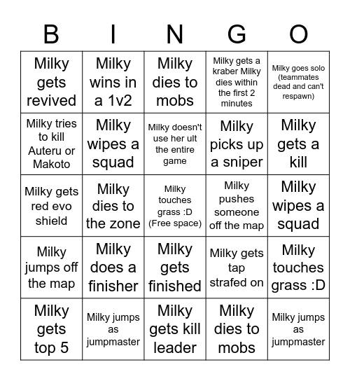 Milky Apex Tournament Bingo Card