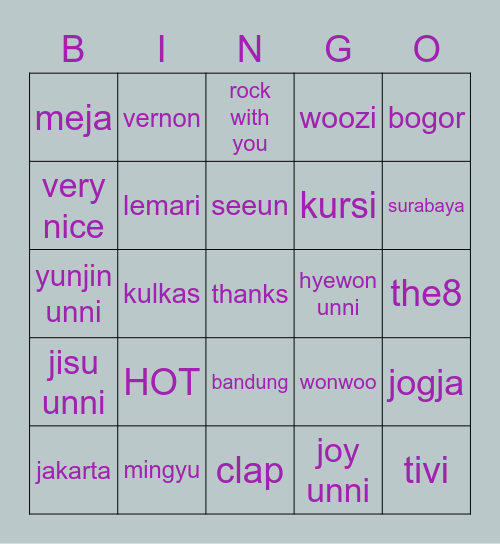 Bingo milik Seeunie Bingo Card