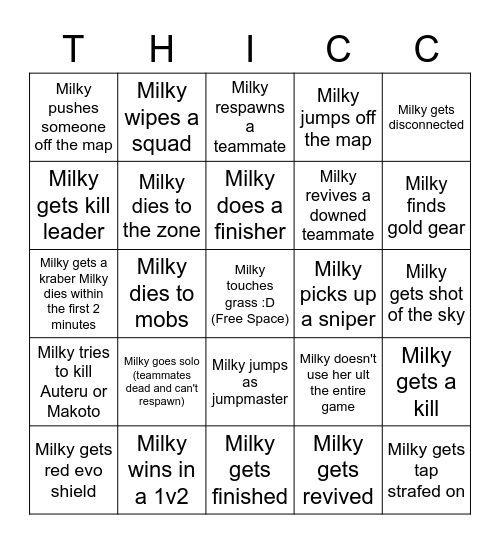 Milky Apex Tournament Bingo Card