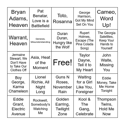 80's Bingo Card