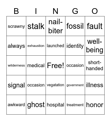 Word Study Bingo Card