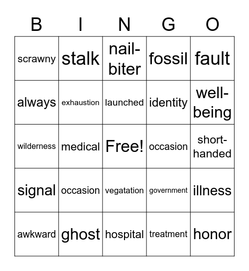 Word Study Bingo Card