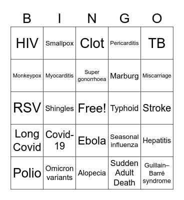 Disease of the Day Bingo Card