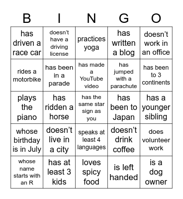 Find someone who... Bingo Card