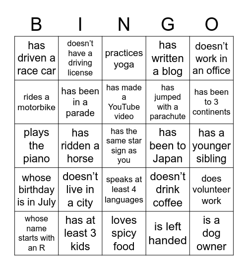 Find someone who... Bingo Card