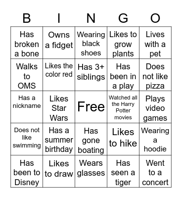 OMS Bingo Card