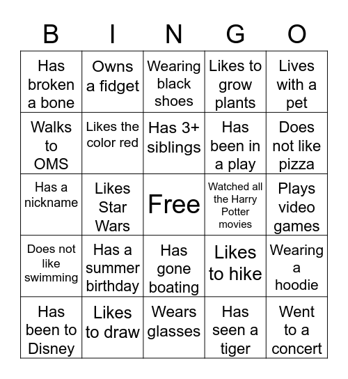 OMS Bingo Card