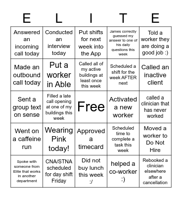 Pink Party Bingo Card