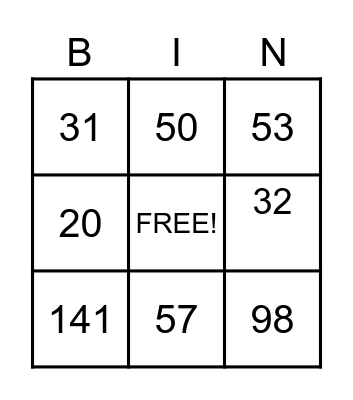 Long Division Bingo Card