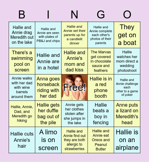 The Parent Trap Movie Night Bingo Card