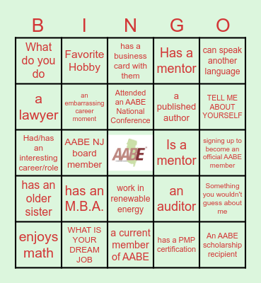 AABE NJ Chapter Summer Meet Up Bingo Card