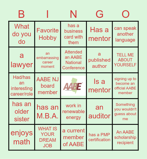 AABE NJ Chapter Summer Meet Up Bingo Card