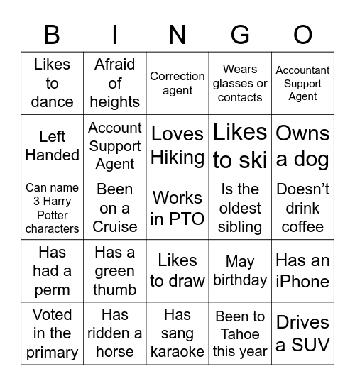 PTO Bingo Card