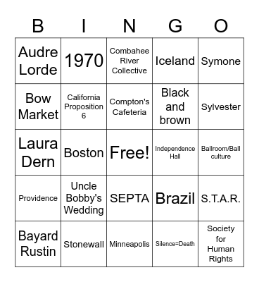 Compass Pride Month Bingo Card