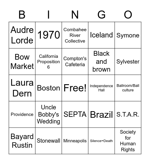 Compass Pride Month Bingo Card
