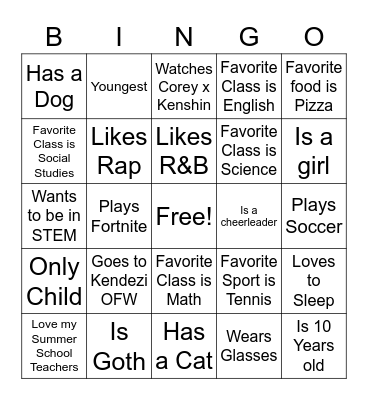 Classmate Bingo Card