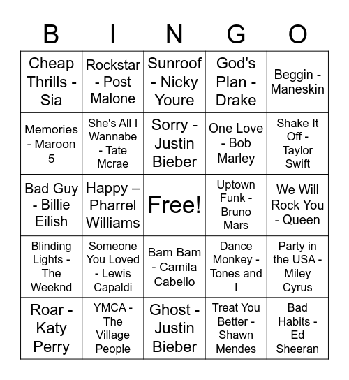 Music Trivia Bingo Card