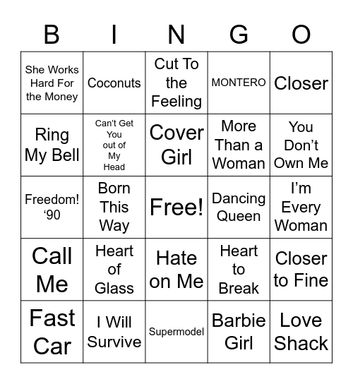 LGBTQ+ Anthems Bingo Card