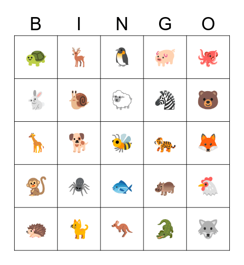 Ich kenne ein tier Bingo Card