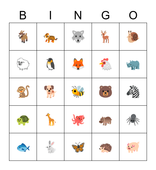 Ich kenne ein tier Bingo Card