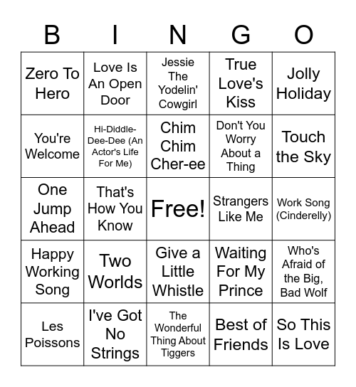 Disney 3 Bingo Card