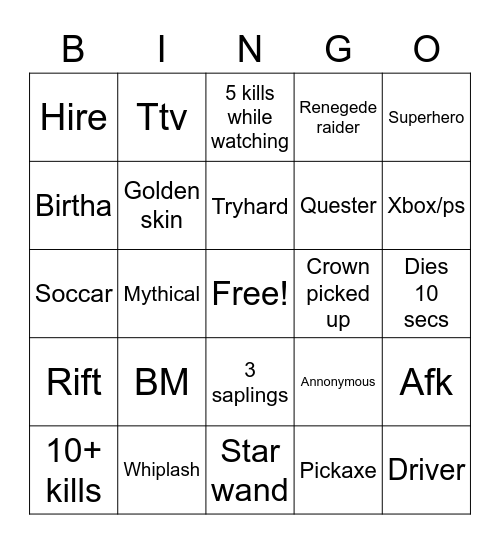 Untitled Bingo Card