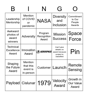 Aerospace Corporate Awards 2022 Bingo Card