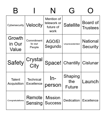 Corporate Awards Bingo Card