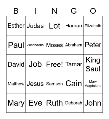 Bible Character Bingo Card