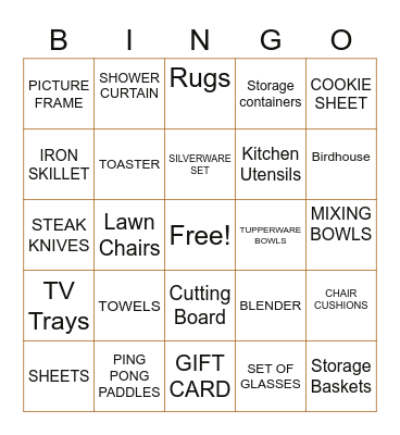 BRIDAL SHOWER Bingo Card