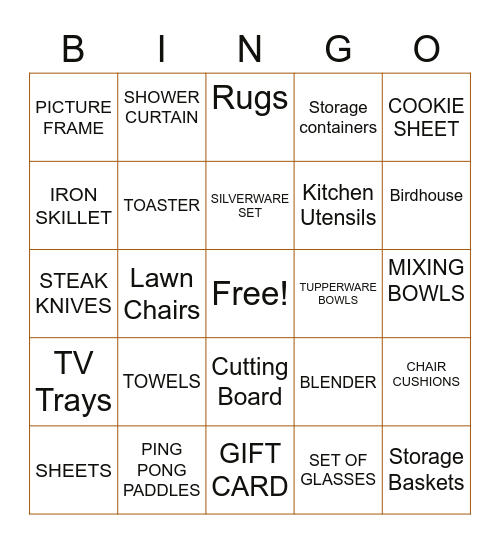 BRIDAL SHOWER Bingo Card