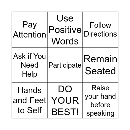 Classroom Rules! Bingo Card