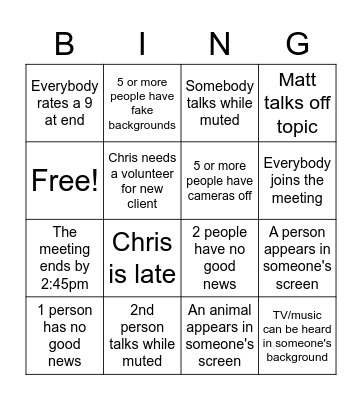 Bi-weekly Meeting Bingo Card