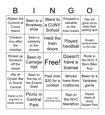 New Yorker Mingle Bingo Card